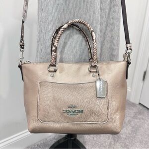 NWT Coach Mini Emma Metallic Exotic Trim Satchel Crossbody Bag